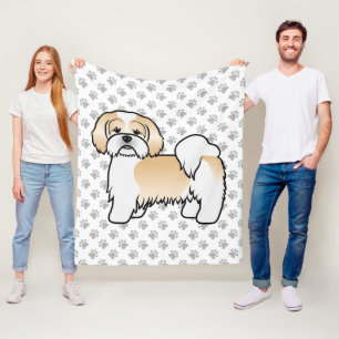 Gold And White Lhasa Apso Cute Cartoon Dog Fleece Blanket