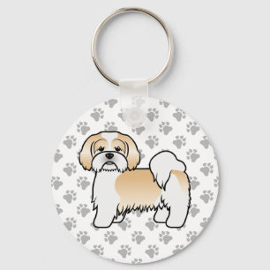 Gold And White Lhasa Apso Cute Cartoon Dog Key Ring