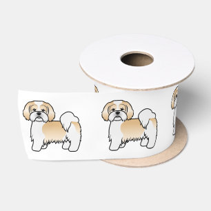 Gold And White Lhasa Apso Cute Cartoon Dog Satin Ribbon