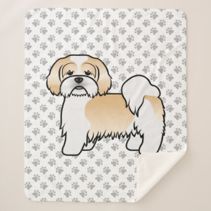 Gold And White Lhasa Apso Cute Cartoon Dog Sherpa Blanket