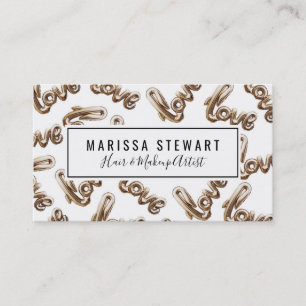 Gold and White Love Balloon Typography Pattern Business Card