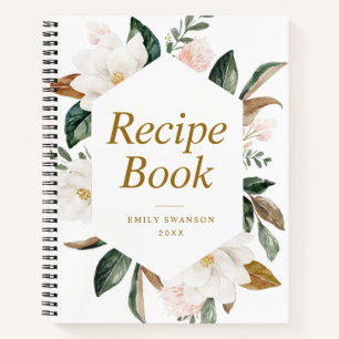 gold and white magnolia floral Recipe Book