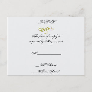Gold and White Marabou Feather Wedding RSVP Invitation Postcard