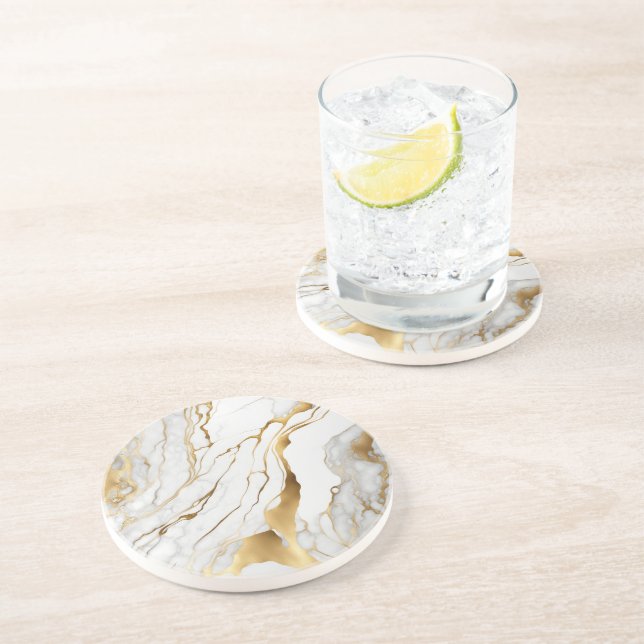Gold and White Marble Abstract Coaster (Side)