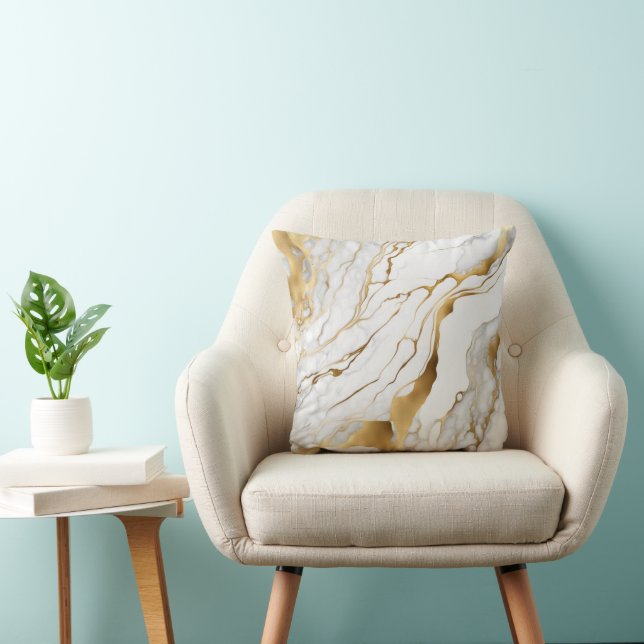 Gold and White Marble Abstract Cushion (Chair)