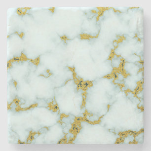 Gold and White Marble Custom Stone Coaster