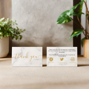 Gold and white marble, customer thank you enclosure card
