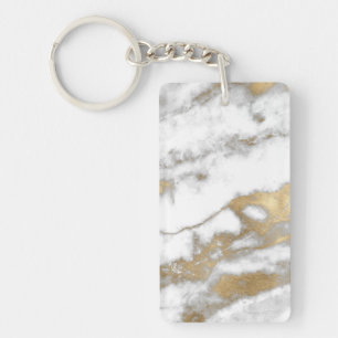 Gold and White Marble Look Key Ring