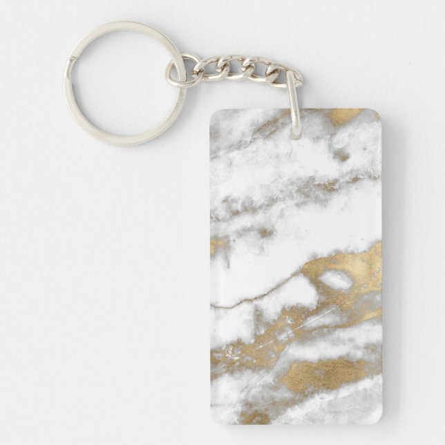 Gold and White Marble Look Key Ring (Front)
