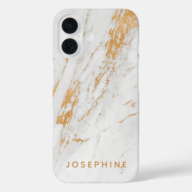 Gold and White Marble Pattern Personalised Name Case-Mate iPhone Case (Back)