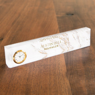Gold and White Marble Personalised Nameplate