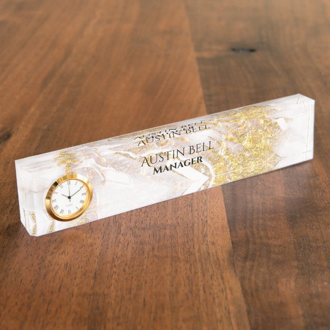Gold and White Marble Personalised  Nameplate (Side)