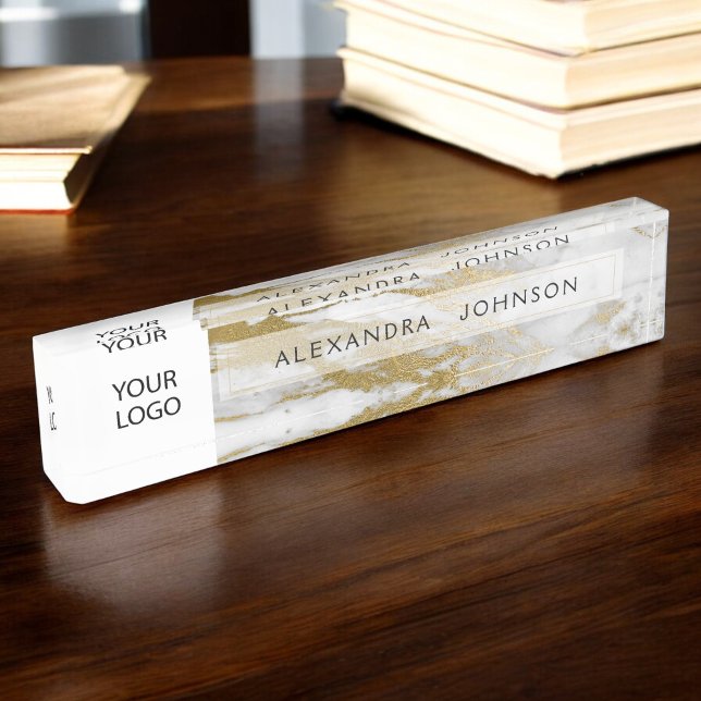 Gold and White Marble Professional Modern Nameplate (Creator Uploaded)
