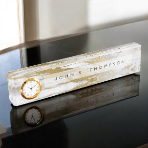 Gold and White Marble Professional Modern Nameplate