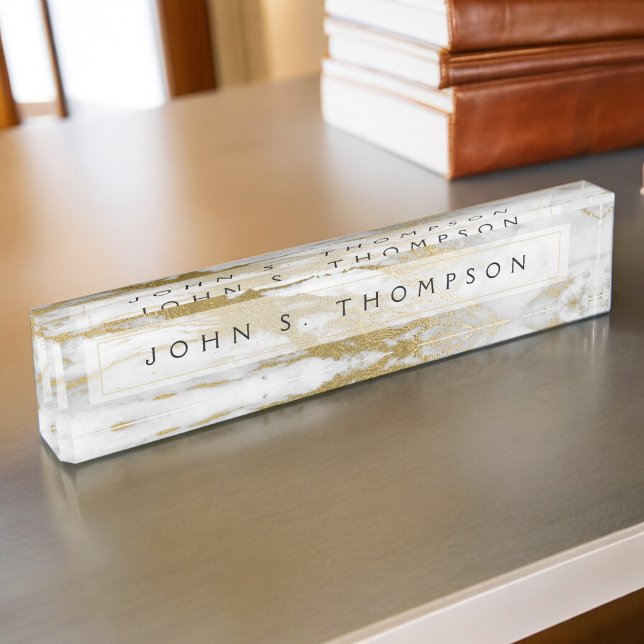 Gold and White Marble Professional Modern Nameplate (Creator Uploaded)