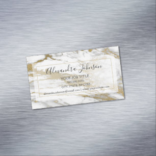 Gold and White Marble Stone Professional Modern Magnetic Business Card