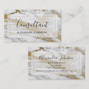 Gold and White Marble Trendy Consultant Business Card