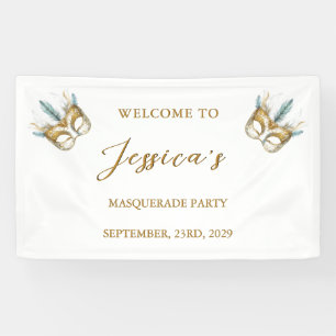 Gold and white mask Masquerade Party Birthday Banner