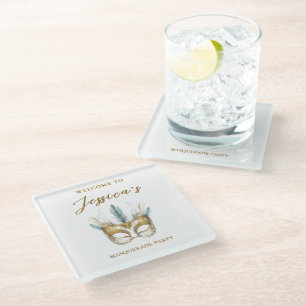 Gold and white mask Masquerade Party Birthday Glass Coaster