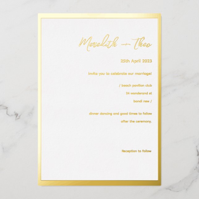 Gold And White Minimal Elegant Wedding Foil Invita (Front)