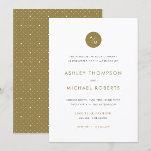 Gold and White Minimalist Modern Monogram Wedding Invitation