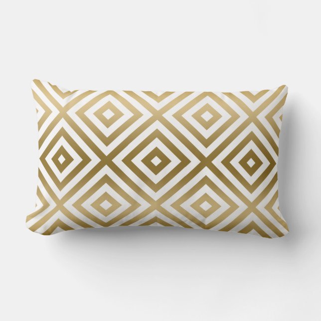 Gold And White Modern Geometric Pattern Lumbar Cushion (Front)