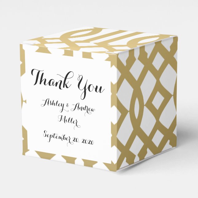 Gold and White Modern Trellis Pattern Favour Box (Front Side)