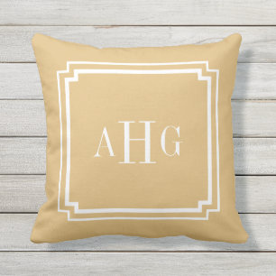 Gold and White Notched Corner Custom Monogram Cushion