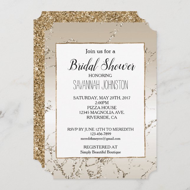 Gold and White Ombre Marble Glitz Invitation (Front/Back)