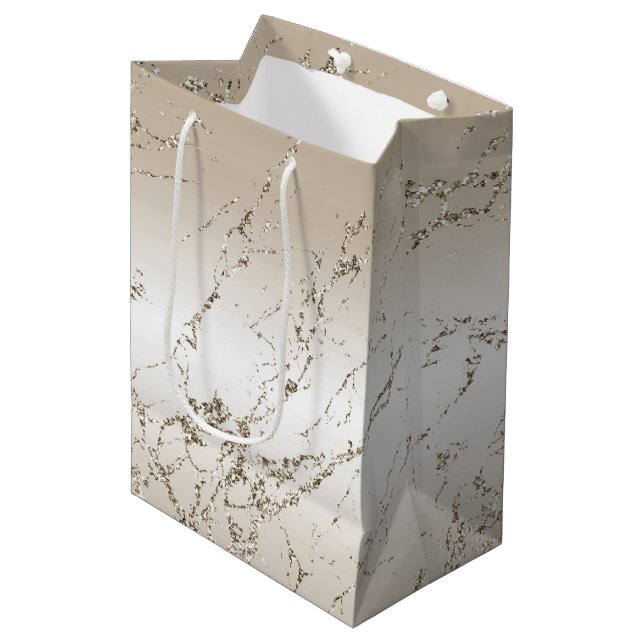 Gold and White Ombre Marble Glitz Medium Gift Bag (Front Angled)