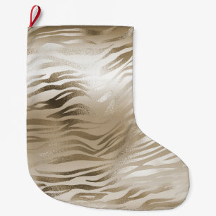 Gold and White Ombre Zebra Animal Print Large Christmas Stocking