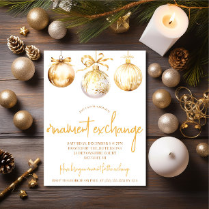 Gold and White Ornament Exchange Holiday Party Invitation