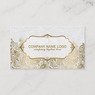 Gold And White Paisley Lace Business Card