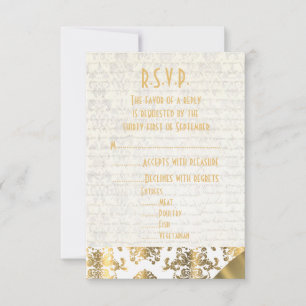Gold and white parchment damask wedding R.S.V.P RSVP Card