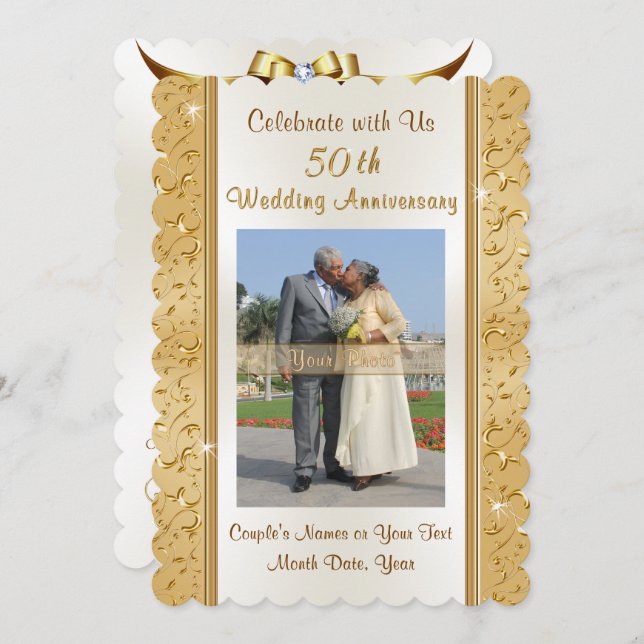 Gold and White Photo 50th Anniversary Invitations (Front/Back)