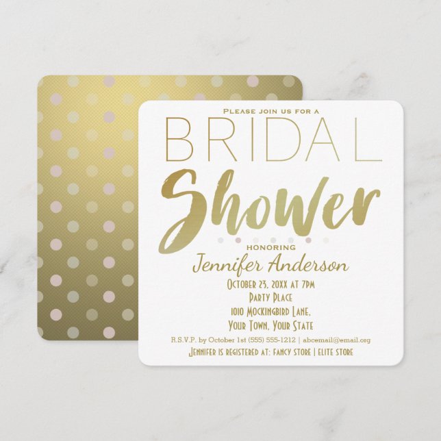 Gold and White Polka Dot Glamour Bridal Shower Invitation (Front/Back)