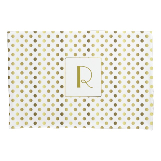 Gold and White Polka Dot Pillow Case (Front)