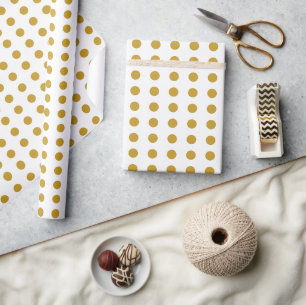 Gold and white polka dots dotted pattern wrapping paper