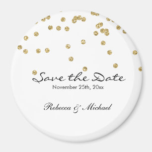 Gold and White Polka Dots Glitters Save the Date Magnet