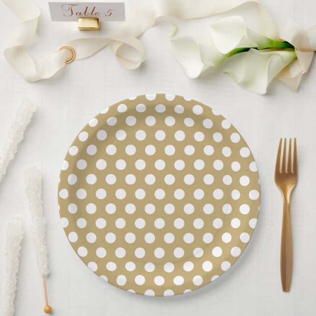 Gold and White Polka Dots Paper Plate (Wedding)