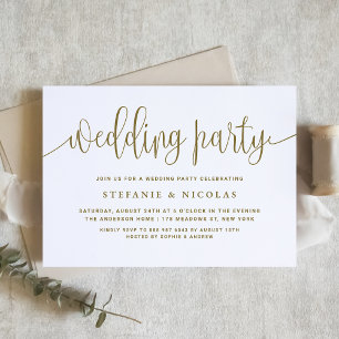 Gold and White Pretty Calligraphy Wedding Party Invitation