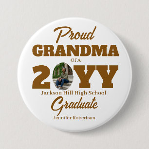 Gold and White Proud Grandma Grad Round 7.5 Cm Round Badge