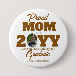 Gold and White Proud Mum Grad Round 7.5 Cm Round Badge