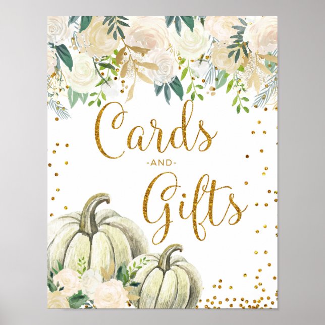 Gold and White Pumpkin Cards and Gifts Sign (Front)