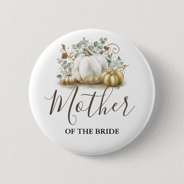 Gold and White Pumpkin Fall Wedding 6 Cm Round Badge (Front)