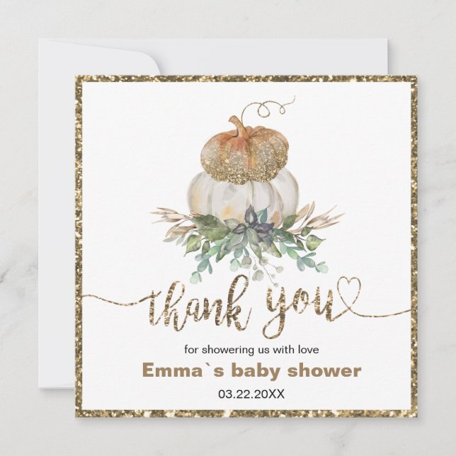 Gold and White Pumpkins Fall thank you (Front)