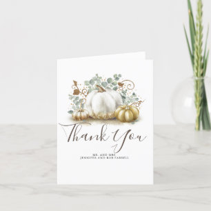 Gold and White Pumpkins Fall Wedding Thank You Card