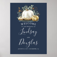 Gold and White Pumpkins Fall Wedding Welcome Sign