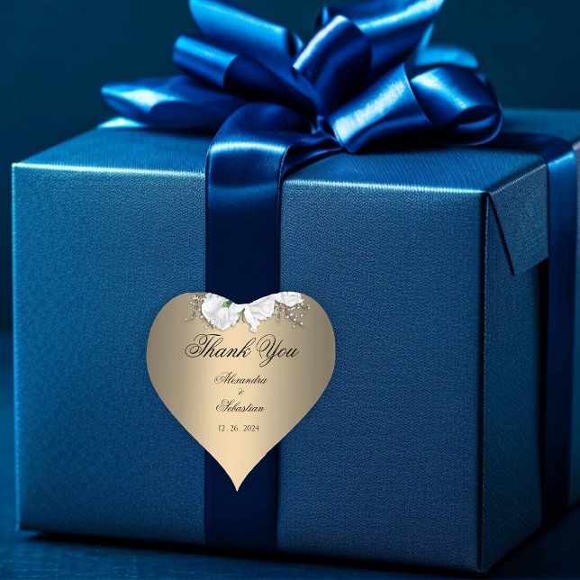 Gold and White Rose Wedding Thank You  Heart Sticker (Creator Uploaded)