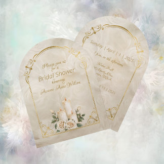 Gold and White Roses Arch Frame Bridal Shower Invitation